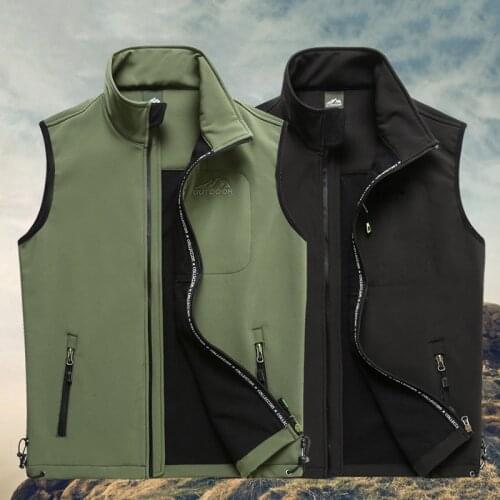 Mens Outdoor Casual Vest Spring winter fleece soft-shell Tactical Waistcoat Large Size M-4XL Hiking Fishing Sleeveless Jackets