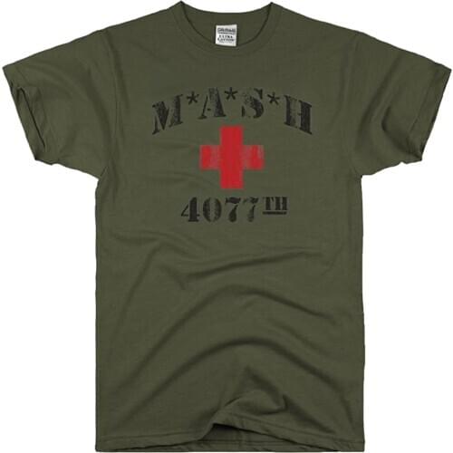 Slim Fit Male Clothes 100% Cotton T-shirts Mens MASH 4077th MASH Vintage T Shirt Customize Tops