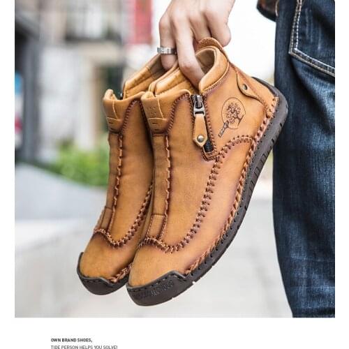 Brand Mens Boots Leather Mens Ankle Boots Work Boots Handmade Metal Zipper Outdoor Mens Luxury Boots Leather Designer Boots