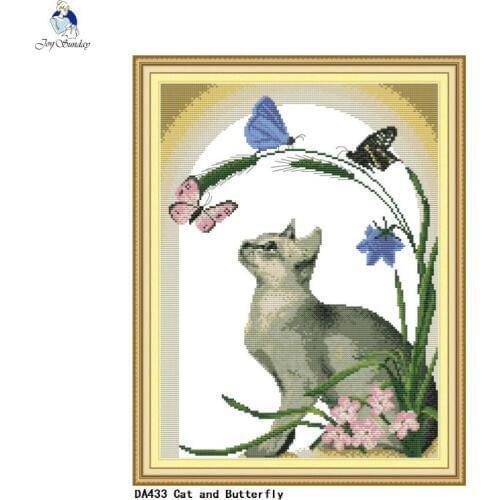 Joy sunday cross stitch kits cat and butterfly counted printed canvas embroidery sets diy handwork accessories needlework