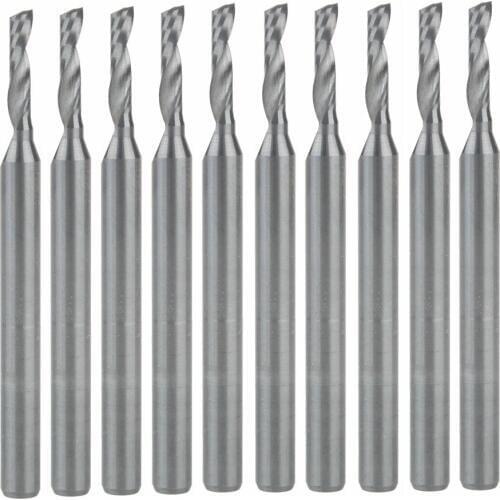 10pcs 3.175*2*8mm Single Flute Bit Carbide End Mill Set, CNC Router End Mills for Wood Cutter Milling
