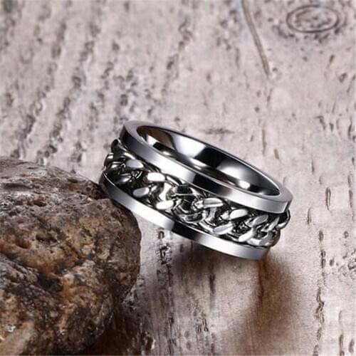 ZORCVENS 2020 New Gold Silver Color Stainless Steel Rotatable Punk Vintage Ring for Men High Quality Spinner Chain Ring Jewelry