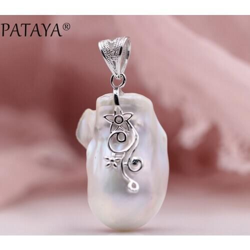 PATAYA New Baroque Irregular Natural Pearls Unique Pendants White Gold Women Wedding Party Fine Luxury Flowers Luxury Jewelry