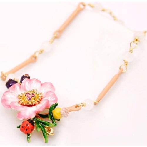 Autumn and winter Monets garden series hand-painted enamel bracelets blooming flowers ladybug pink beaded bracelet women