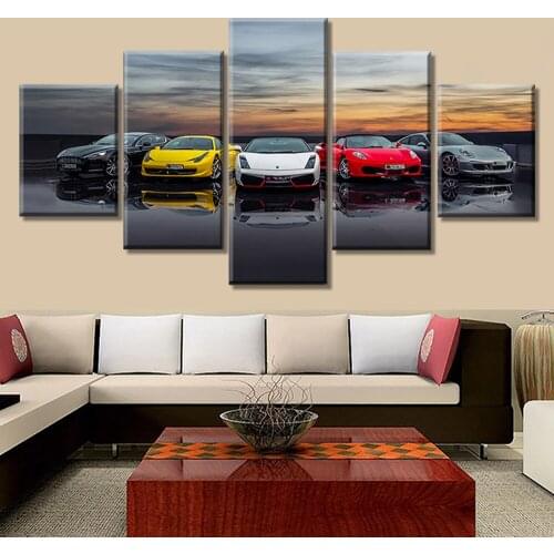 Prints Poster Home Decoration Canvas Painting 5 Panels Luxury Cars Hang Pictures Modular Wall Artwork For Boys Room Framework