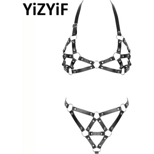 Sexy 2pcs Harness Sets Women Full Body Chest Harness Stockings Gothic Garter Straps Adjustable Suspenders Belt