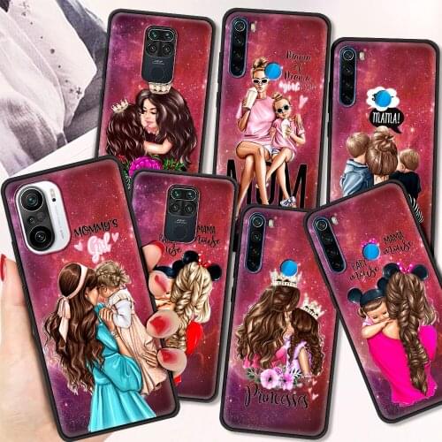 Brown Hair Baby Mom Girl Shockproof Soft Cover for Redmi Note 7 8 8T 9 9S 10 Pro Luxury Case 7 7A 8 8A 9A 9C TPU Phone Case