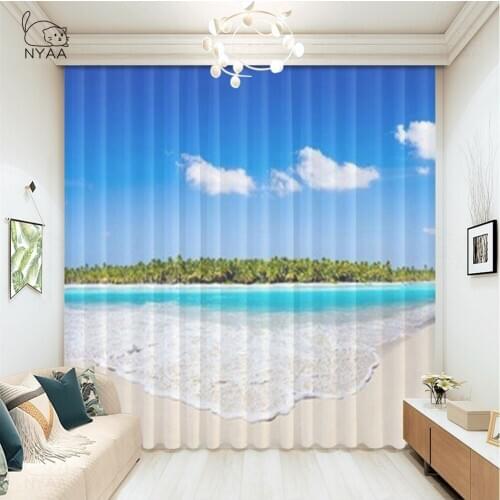 Conch Starfish Blue Sea Beach Printing Curtain Kitchen Curtains For Window Room Design Curtains Blackout Grommet Micro Shading