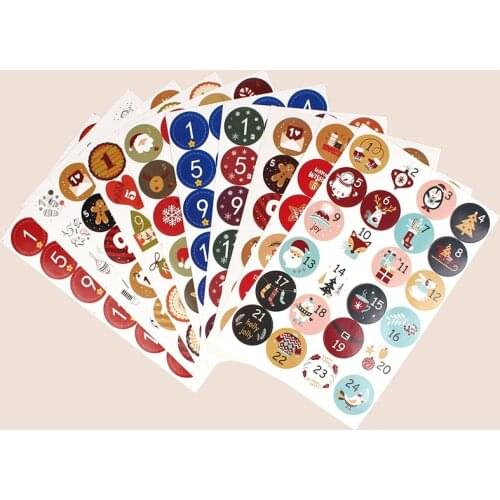 Creative Number 1~24 Merry Christmas Round Cute Cartoon Sticker Sealing Tag Gift Food Package Label Stationery Sticker