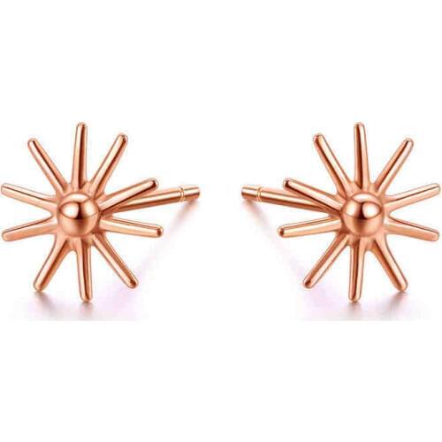 18KGP Rose Gold Color Titanium Steel Sun Flower Stud Earrings Women Fashion 316L Stainless Jewelry Not Fade (GE108)