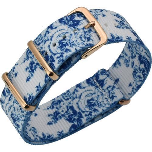18 20mm Colorful Nato Straps Soft Watchband Replacement Washable Blue Pink Flower Printed