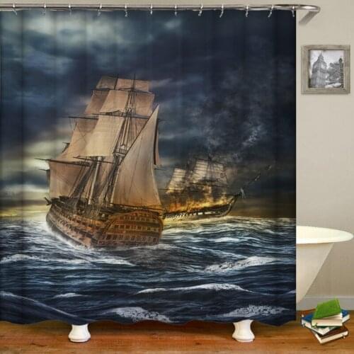 Old Pirate Ship Sea Pattern Printing Printing Shower Curtain with Bathroom Waterproof Polyester Fabric Shower Screen