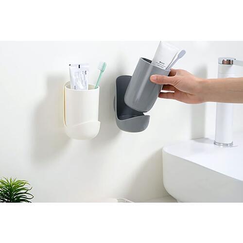 Puch Free Toothbrush Rack With Cups Wall Mounted Mouthwash Cup Toothpaste Storage Rack