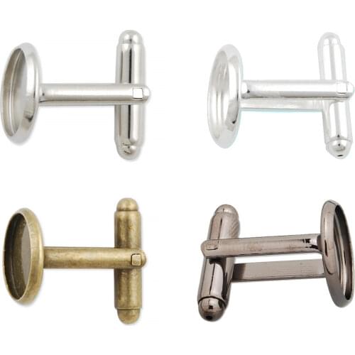 Silver Plated Cuff link Blanks with round bezel setting match 12mm cabochon Wholesale