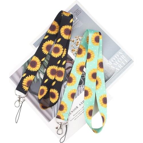 ZF1960 1pcs Sunflower Painting Art Key Chain Lanyard Neck Strap For Phone Keys ID Card Creative Lanyards