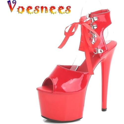Voesnees Brand Shoes Sexy High Heels Women Shoes Strippers 15 17 20 CM Platform Stiletto Sandals Ankle Strap Shoes for Wedding