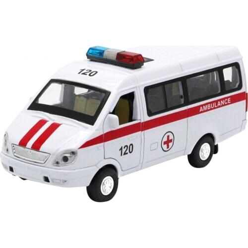 1/32 Diecast Ambulance Waggon Car Truck Pull Back Model with LED Sound Kids Toy