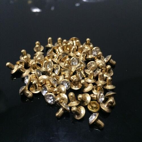100 Sets 8mm CZ White Clear Crystals Rhinestone Rivets Gold Nailhead Spots Studs DIY Making Shoes Bags Belts Shipping Free