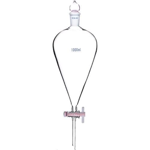 1000ml,24/40,Glass Separatory Funnel,PTFE Stopcock,1L Lab Pyriform,Drop Tube