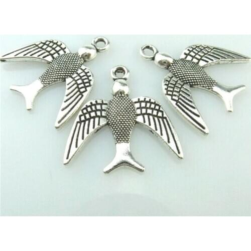 20pcs Antique Silver 21*20mm Bird Swallow Charms Pendant For Jewelry Making Bracelet Vintage Accessories