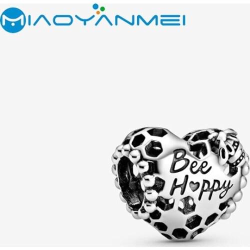 2020 Spring 925 Sterling Silver Beads Bee Happy Honeycomb Heart Charms fit Original Pandora Bracelets Women DIY Fashion Jewelry