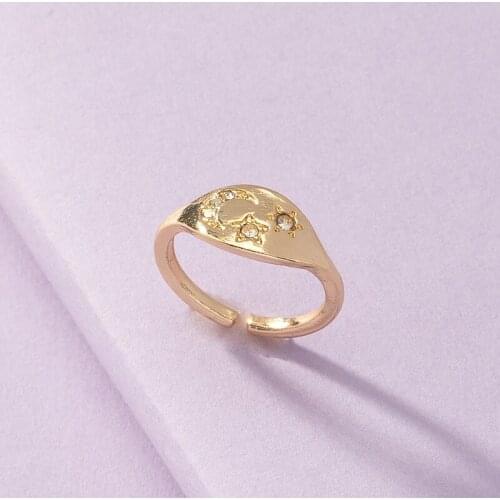 2021 Ins Trendy Gold Star Crescent Moon Minimalist Minimalism Open Cuff Knuckle Finger Rings Korean Fashion Women Party Jewelry