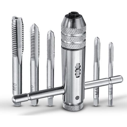 5PCS/Set Adjustable M3-M8 T-Handle Ratchet Tap Wrench Machinist Tool Reversion With 1PCS Screw Tap
