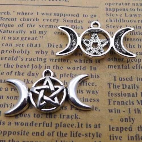 6 pieces/lot 16*30mm Antique silver color Metal Star Moon Five-pointed star charm pendant bracelet key chain DIY accessory