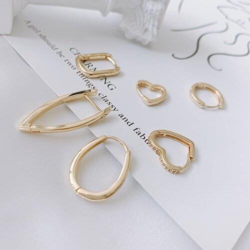 DIY accessories wholesale copper plated 18K gold inlaid zircon geometric heart-shaped square round earrings