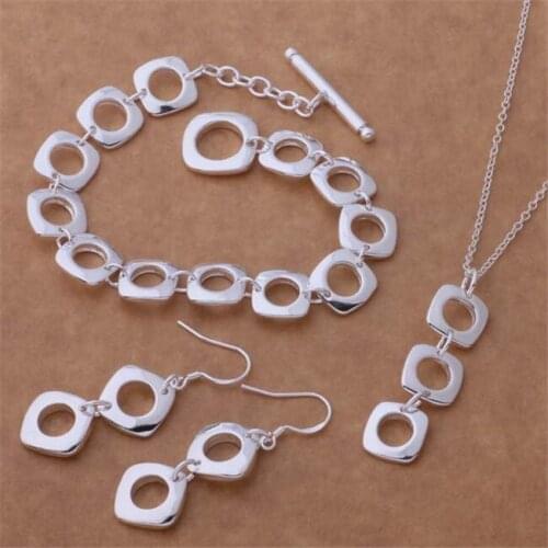 AS219 Hot Sale Silver Color Jewelry Sets For Women Wholesale High Quality Classic Bracelet 163 + Necklace 239 + Earring 319