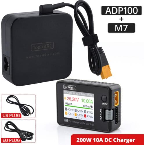 In Stock ToolkitRC M7 200w 10A Multi Function Smart Balance Charger Discharger and ADP100 100w 20v 5A Power Supply Unit Set