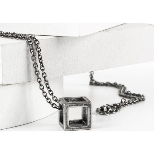 Beichong Fashion Fashion Cube Charm Silver Geometric Jewelry Cube Necklace Men Punk Vintage Jewelry Box Pendant Necklace