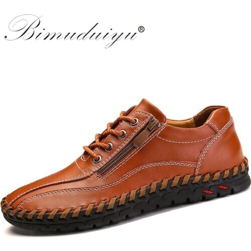 BIMUDUIYU Brand Casual Shoes Large Size 38-47 Men Shoes Handmade Sewing Leather Sneakers Fashion Breathable Male Footwear