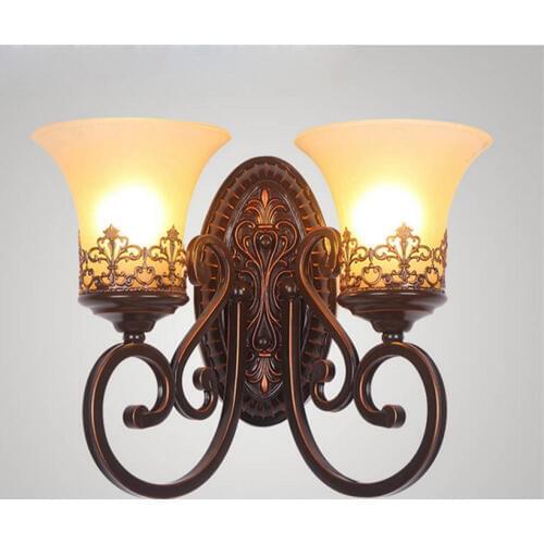 Retro Bronze 1/2 Head Led Wall Lamps,glass Lampshade E27 Holder Wall Lights Bathroom Light Mirror Lamp for Home Lighting Fixture