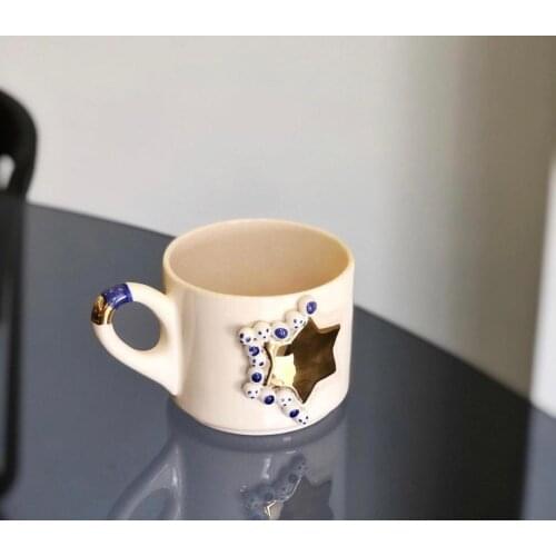 Handmade and hand painting special design gold decorated star luck tea coffee cup and saucer office women men gift cup