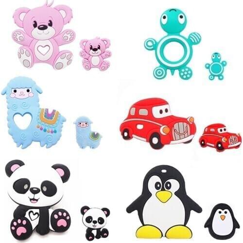 Chengkai 1Set Silicone Car Hippo Turtle Alpace Bear Baby Teether Bead Set DIY Infant Shower Pacifier Chain Teething Sensory Toy