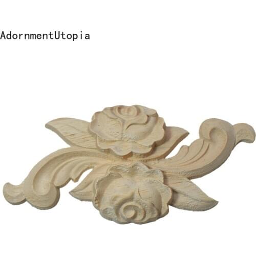 Long Carving Natural Wood Appliques for Furniture Cabinet Unpainted Wooden Mouldings Decal Vintage Decoration Accessories