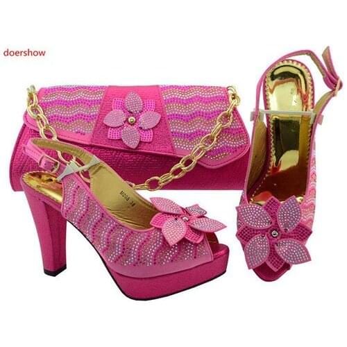 Doershow Nice-looking Italian matching slip on shoes and clutch bag sets, ladies shoes and bag to match for Nigeria SGF1-46