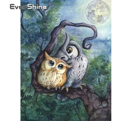 EverShine Diamond Painting Full Square Cartoon Cross Stitch DIY Diamond Embroidery Sale Owl Picture Rhinestones Home Decoration