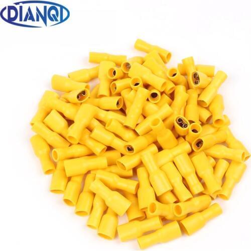 FDFD5.5-250 Female Insulated Electrical Crimp Terminal Connectors Cable Wire Connector 100PCS/Pack AWG 12-10 FDFD