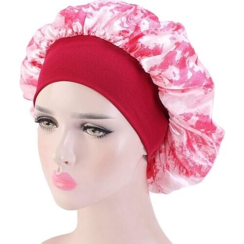 Hot Sale Elastic Hair Cap For Sleeping Wide-Brimmed Tie-Dyed Round Bonnet Night Home Haircaring Makeup Turban Beauty Satin Hat