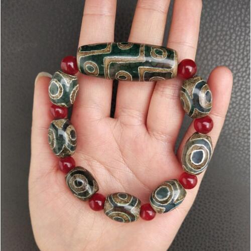 GOOD Efficacious Amulet Greco-Buddhist pocket travel Safety Prayer Mantra Tibet Buddha gZi Beads TIAN ZHU agate bracelets