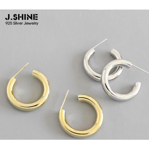 JShine Hot INS Style Pure 925 Sterling Silver Korean Fashion Concise C Shape Round Hoop Earrings Fine Jewelry