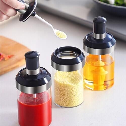 Condiment Container Seasoning Box Salt Sugar Glass Condiment Pots Bottle