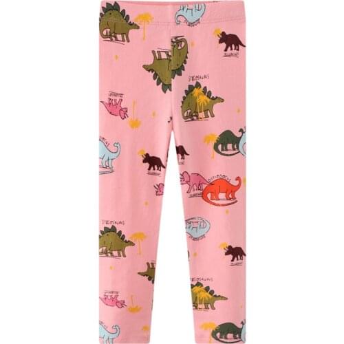 Jumping Meters Girl Pants Soft Breathable Elastic Cotton Leggings Pink Dinosaur Paradise Pattern Skinny Pants Children Trousers
