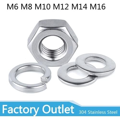 M6 M8 M10 M12 M14 304 stainless steel screw nut hex nut flat washer gasket spring washer gasket