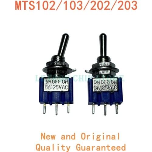 5PCS Miniature Toggle Switch Single Pole Double Throw SPDT DPDT ON-OFF-ON ON-ON 120VAC 6A 1/4 Inch Mounting MTS-102 103 202 203