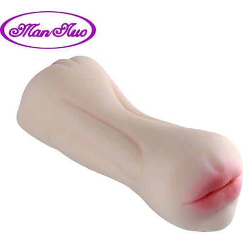 Man nuo Artificial Vagina Mouth Male Masturbation Oral Sex Double Tunnels Sex Toys for Men Flesh Silicone Masturbators 480g