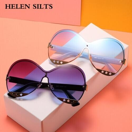 Oversized One Piece Sunglasses Women Fashion Round Rimless Men Sun Glasses For Female Metal Frame UV400 Shades Brand Goggles