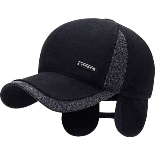 New Warm Mens Winter Wool Baseball Cap Ear Flaps Brand Snapback Hats Thicken Cotton Fitted Cap Gorra Hombre Trucker Cap